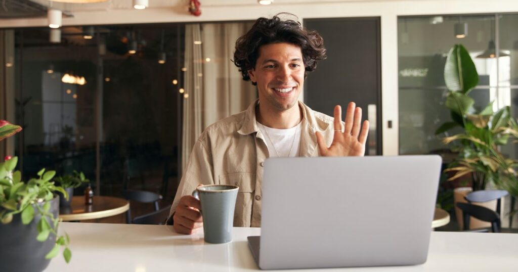Digital nomad in Albania connects with his Bright!Tax CPA from his laptop to discuss his US taxes