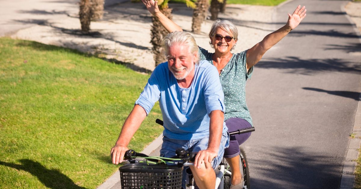 Retired US expats having fun riding a tandem bike in Panama